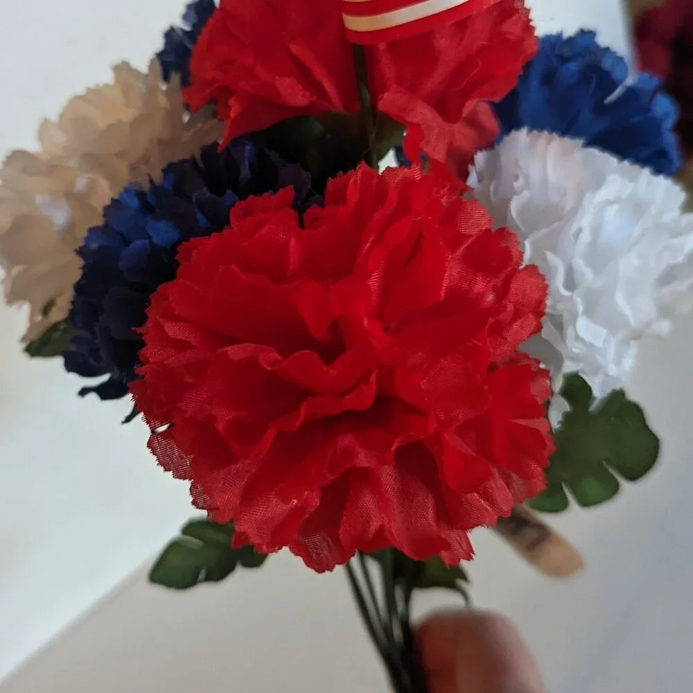 NWT Red White Blue Faux Floral Carnations Bouquet US Flag 4th of July Michael's